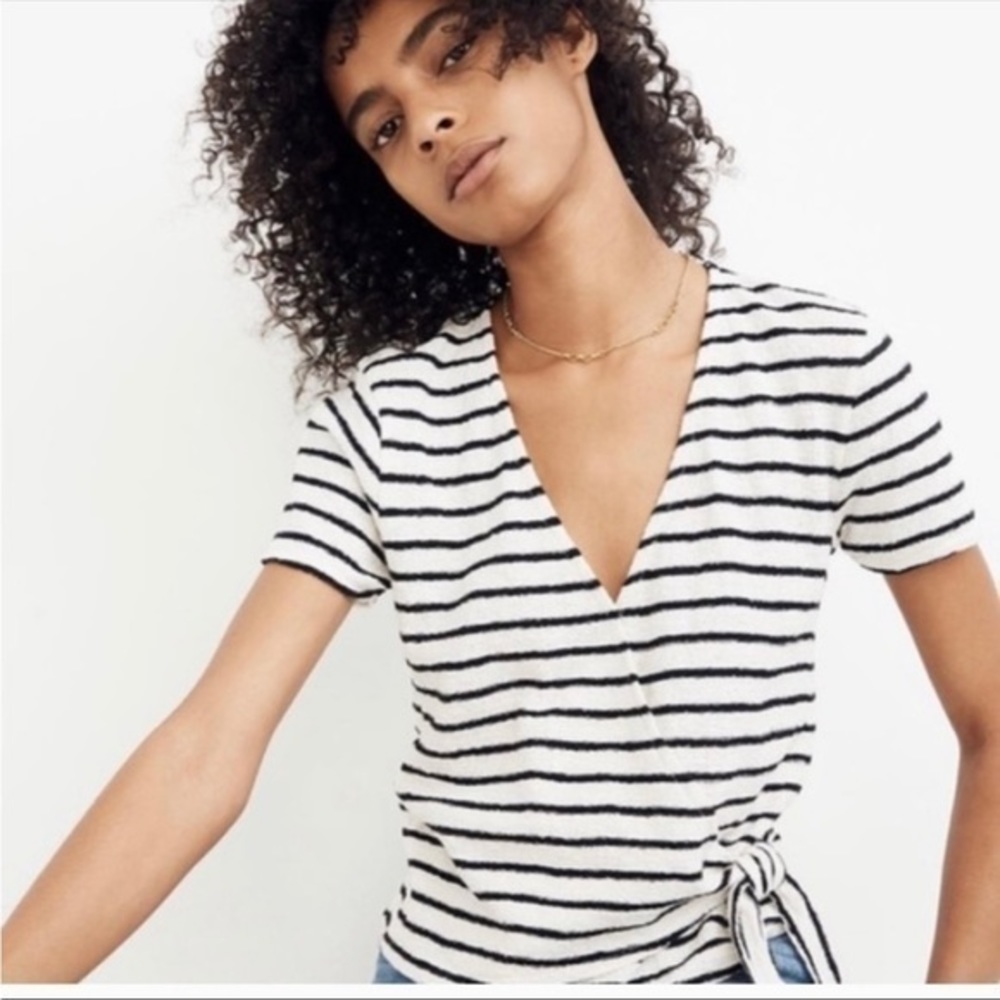 Madewell Texture & Thread Striped Wrap Top - Size S